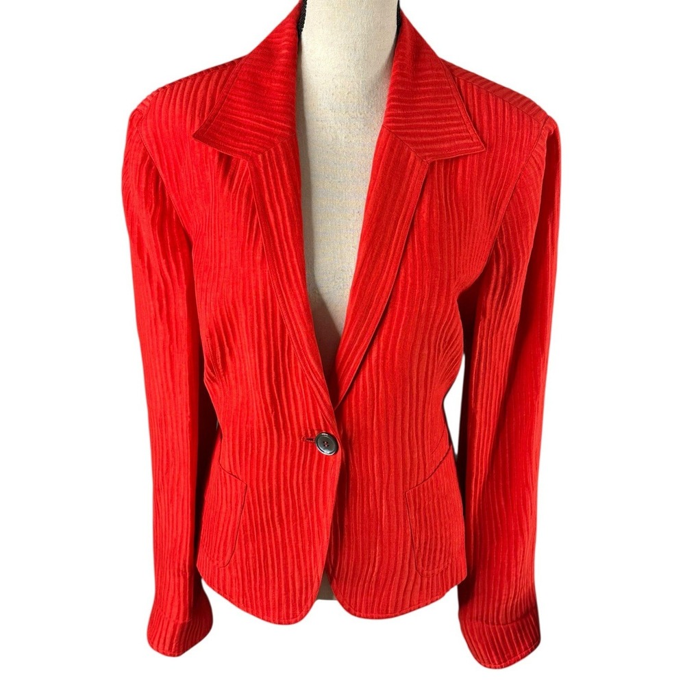 Jones New York Red Fully Lined Long‎ Sleeve Jacket Size 16 Linen Blend
